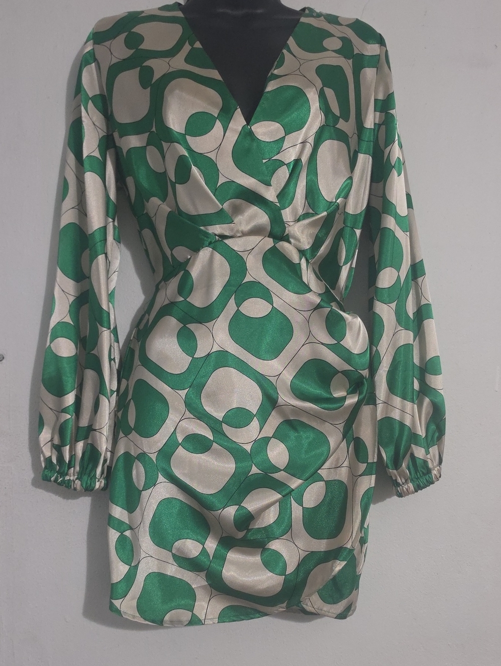 Tyche Green and Cream Geometric Satin Mini Dress